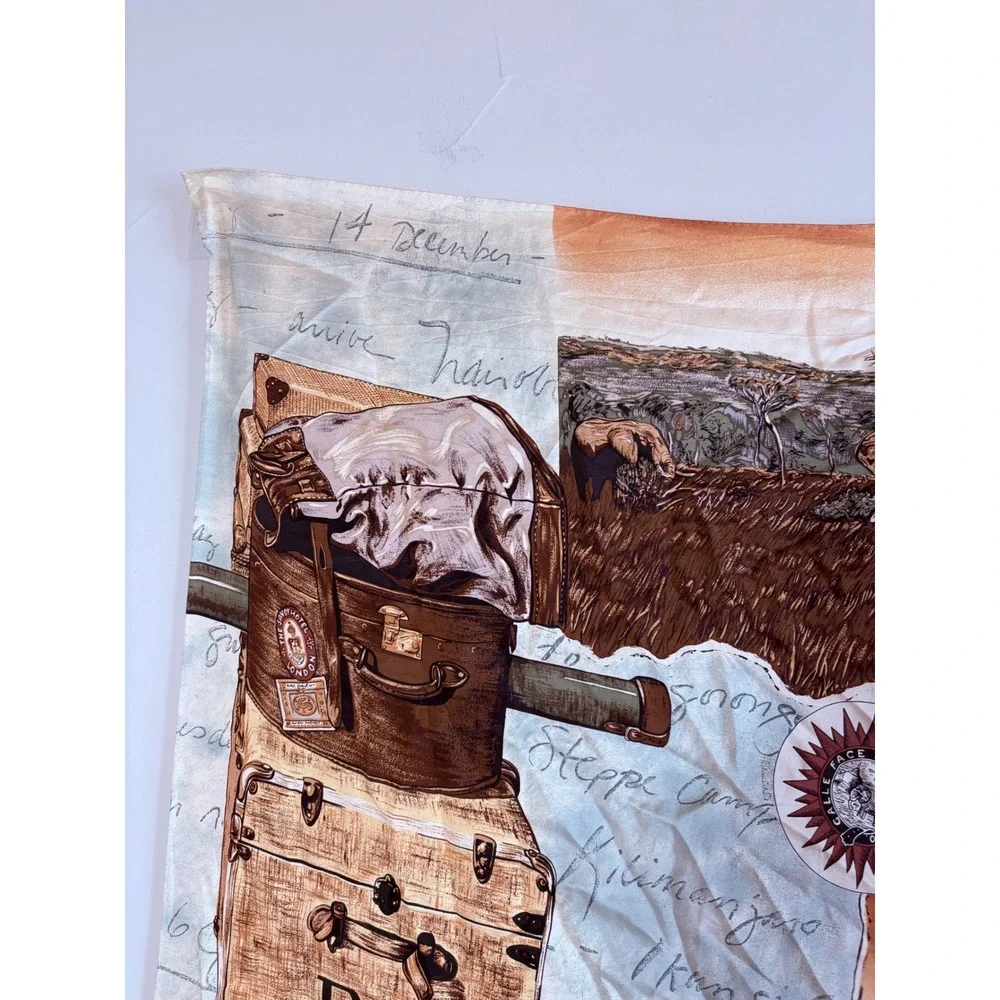 Ralph Lauren Silk Scarf Safari Zebra Lion Elephant Vintage Travel Collage Italy
